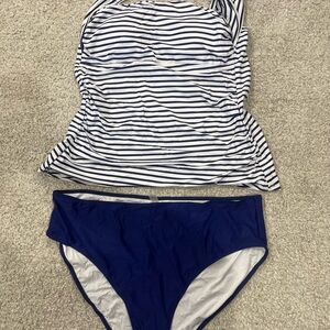 Striped Blue and White Tankini Set
